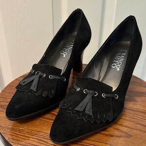 Franco Sarto Black Suede Tassel Heels